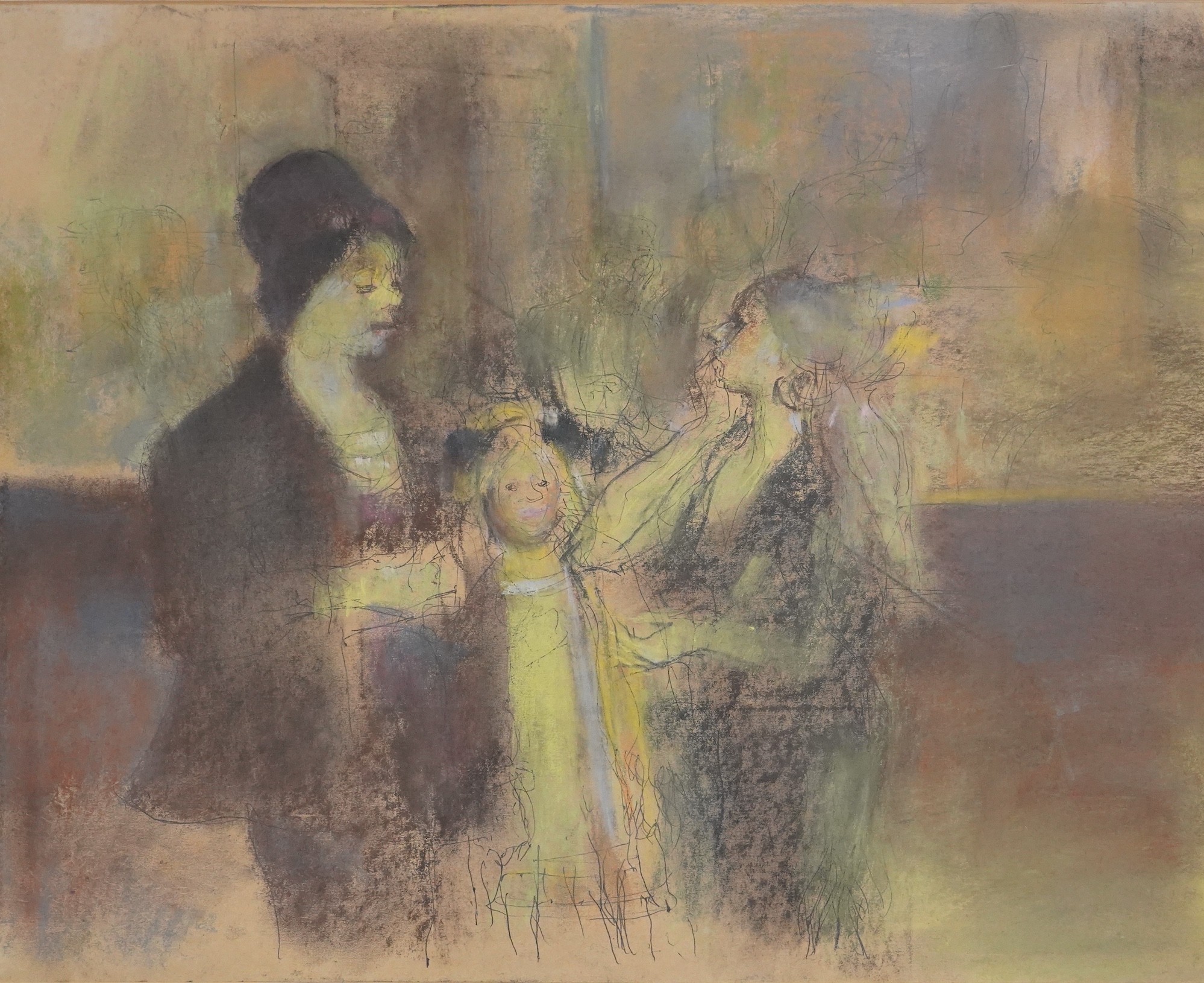 Alex C. Koolman (1907-1998), pastel, ‘Maria and her Daughters’, details verso, 41 x 51cm